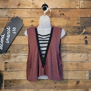 Ontwelth Women's Cropped Burgundy & Black Crop Tank Top with Cut Out Design Sz S